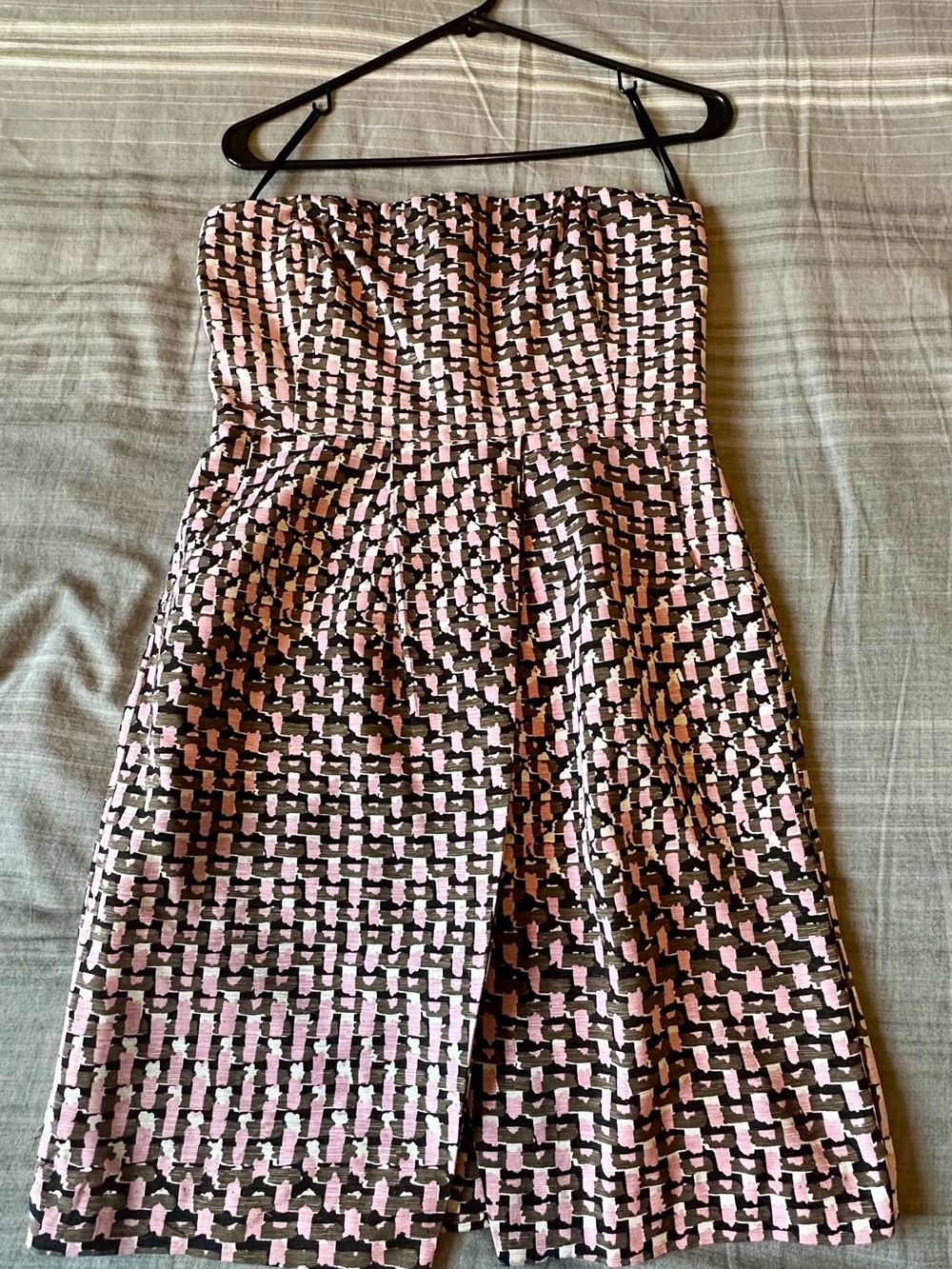 Banana Republic Strapless Silk Pink and Black Geometric Dress